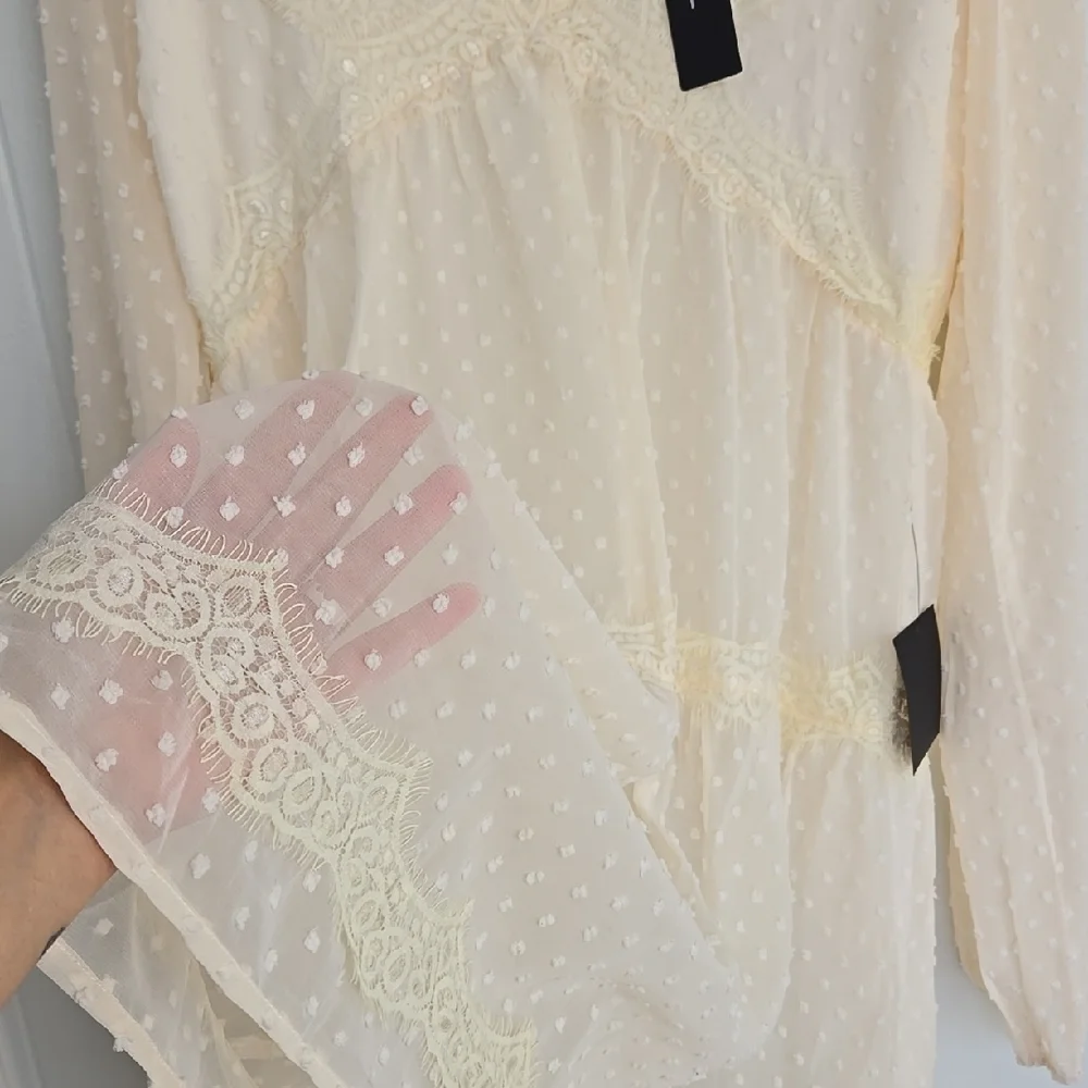 Wistful Moment Ivory Swiss Dot Long Sleeve Dress Size L - Picture 7 of 16